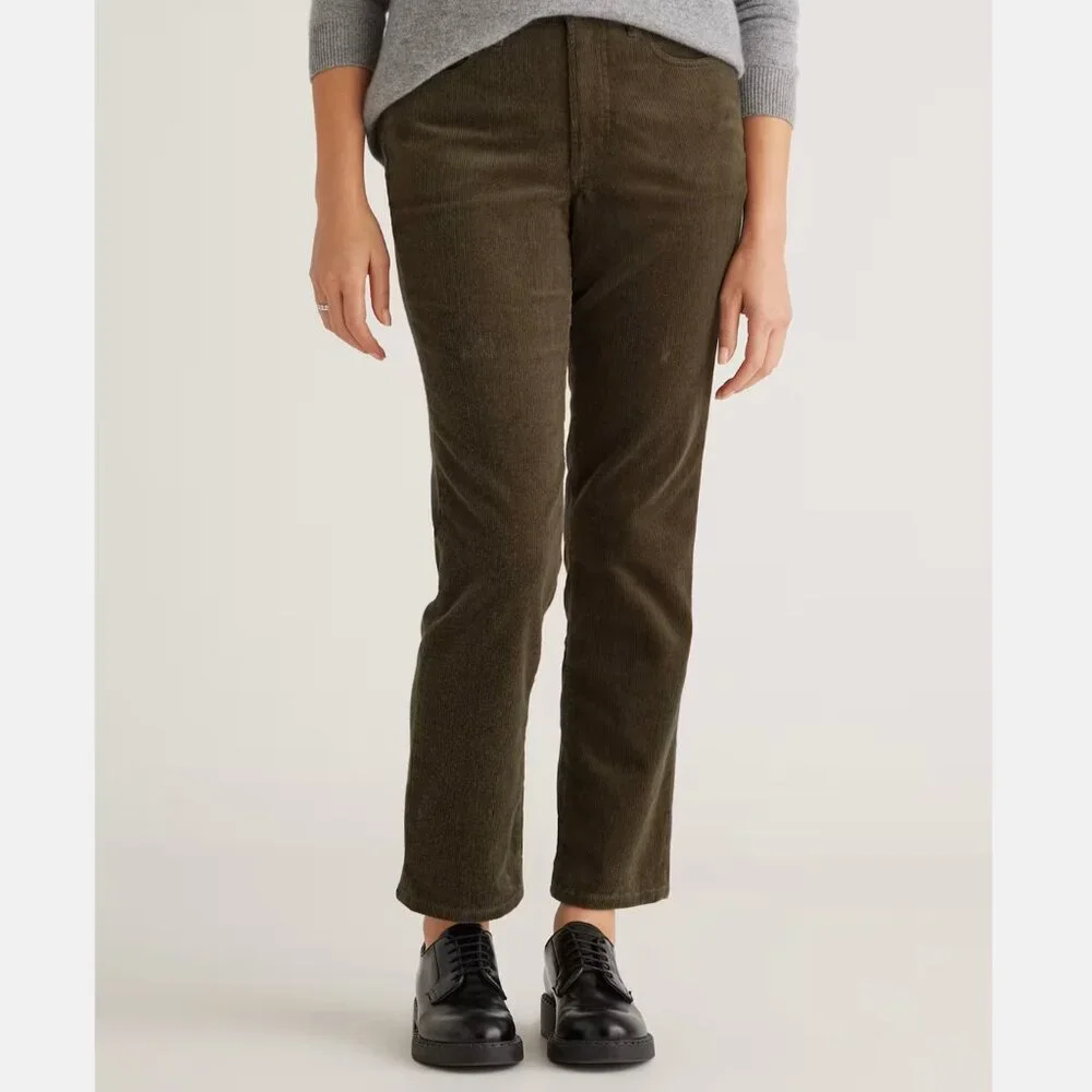 Quince Organic Stretch Corduroy Straight Leg Pants Seaweed Green 16 - Picture 1 of 6